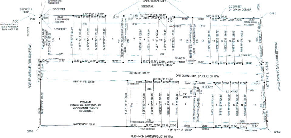 Approved set of site plans for the development of the Mckinnon Townhomes subdivision project, approved by Escambia County's Development Review Committee on April 3.