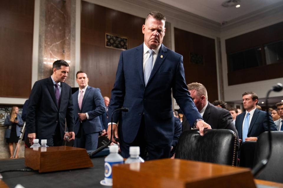 Ronald L. Rowe Jr, Acting Director of the U.S. Secret Service, takes his seat before he and Paul Abbate, Deputy Director of the Federal Bureau of Investigation, testify on the attempted assassination of former President Donald Trump during a joint hearing with the Senate Homeland Security and Judiciary committees on Tuesday in Washington.