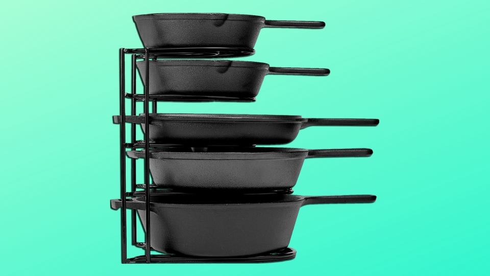 The 5-Tier Heavy Duty Pan Organizer is 33 percent off, today only. (Photo: Amazon) 