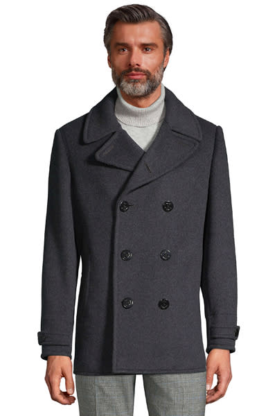 stylish men's peacoats for 2020 - Land’s End Charcoal Wool Peacoat