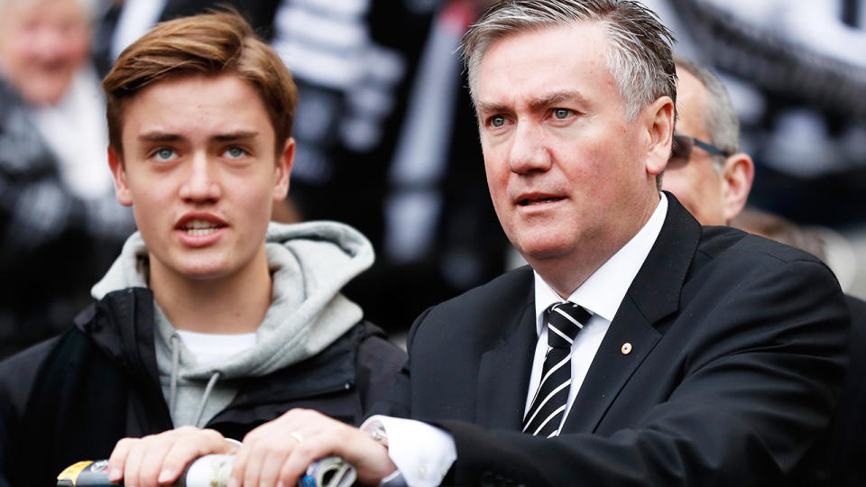 Eddie McGuire and his son, pictured here during an AFL game in 2017. (Photo by Michael Willson/AFL Media/Getty Images)