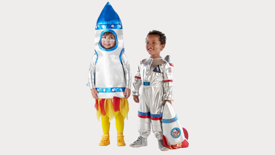 Sibling Halloween costumes: A rocket and an astronaut