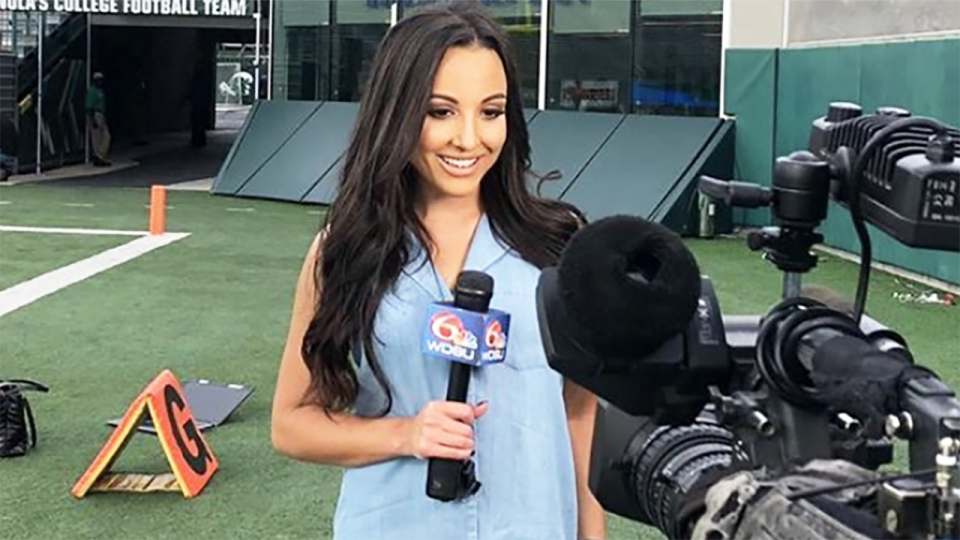 Carley McCord, pictured here in action as a sports reporter.