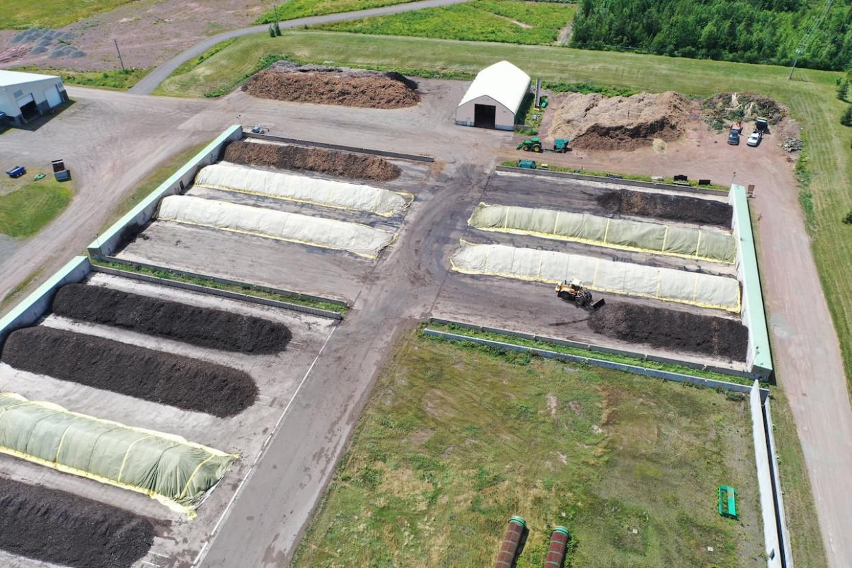 TransAqua's sewage composting operation in Moncton's north end in the summer of 2022. (Shane Fowler/CBC - image credit)