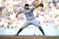 Cincinnati Reds starting pitcher Graham Ashcraft throws during the first inning of a baseball game against the Los Angeles Dodgers in Los Angeles, Saturday, May 18, 2024. (AP Photo/Ashley Landis)