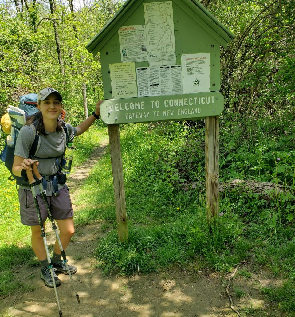 Kendall Gemellaro enters Connecticut on the Appalachian Trail.