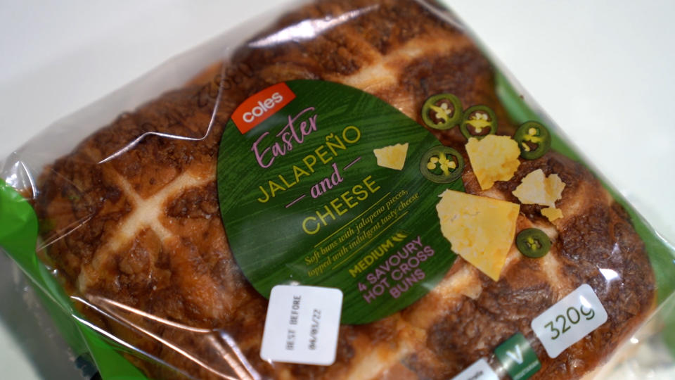 Jalapeño and cheese hot cross buns from Coles.