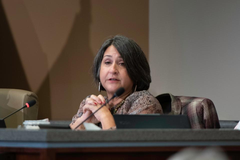 Pueblo City Councilor Regina Maestri speaks about a proposed ordinance that could effectively ban abortions within Pueblo city limits during a council meeting on Wednesday.