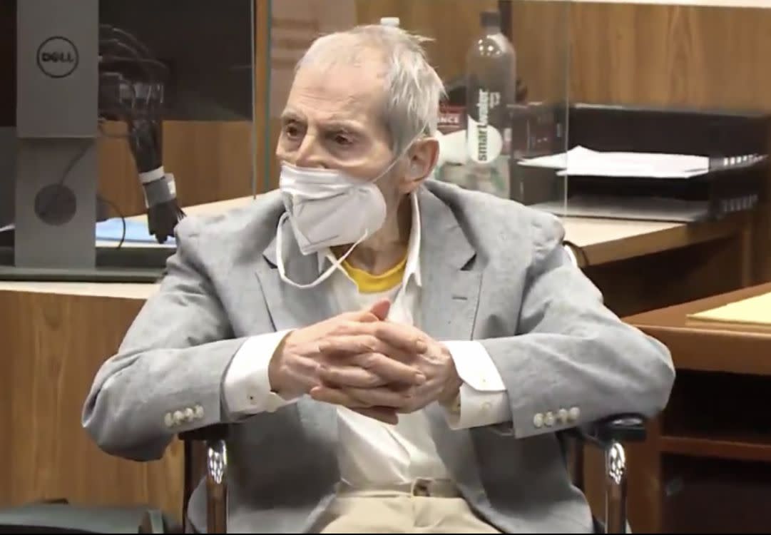 Robert Durst is pictured while on trial for murder, on Wednesday.