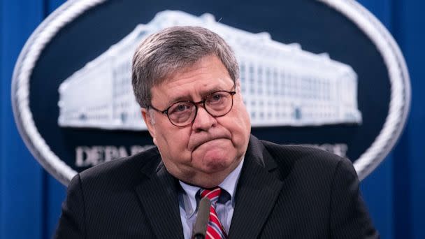 PHOTO: Attorney General Bill Barr holds a news conference at the Department of Justice December 21, 2020 in Washington, DC. (Michael Reynolds/Getty Images, FILE)