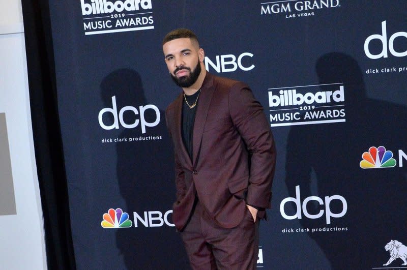 Drake backstage during the 2019 Billboard Music Awards at the MGM Grand Garden Arena in Las Vegas,May 2019. On Tuesday, a drive-by shooting took place at Drake's Toronto mansion. File Photo by Jim Ruymen/UPI