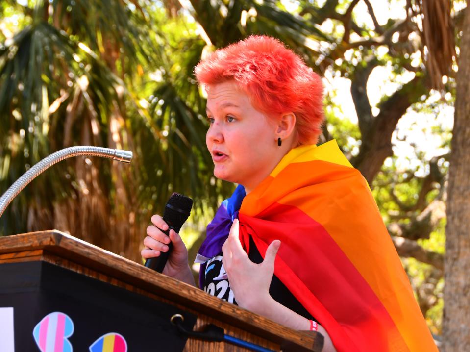 Sebastian Cook spoke at the Brevard Say Gay rally in May.