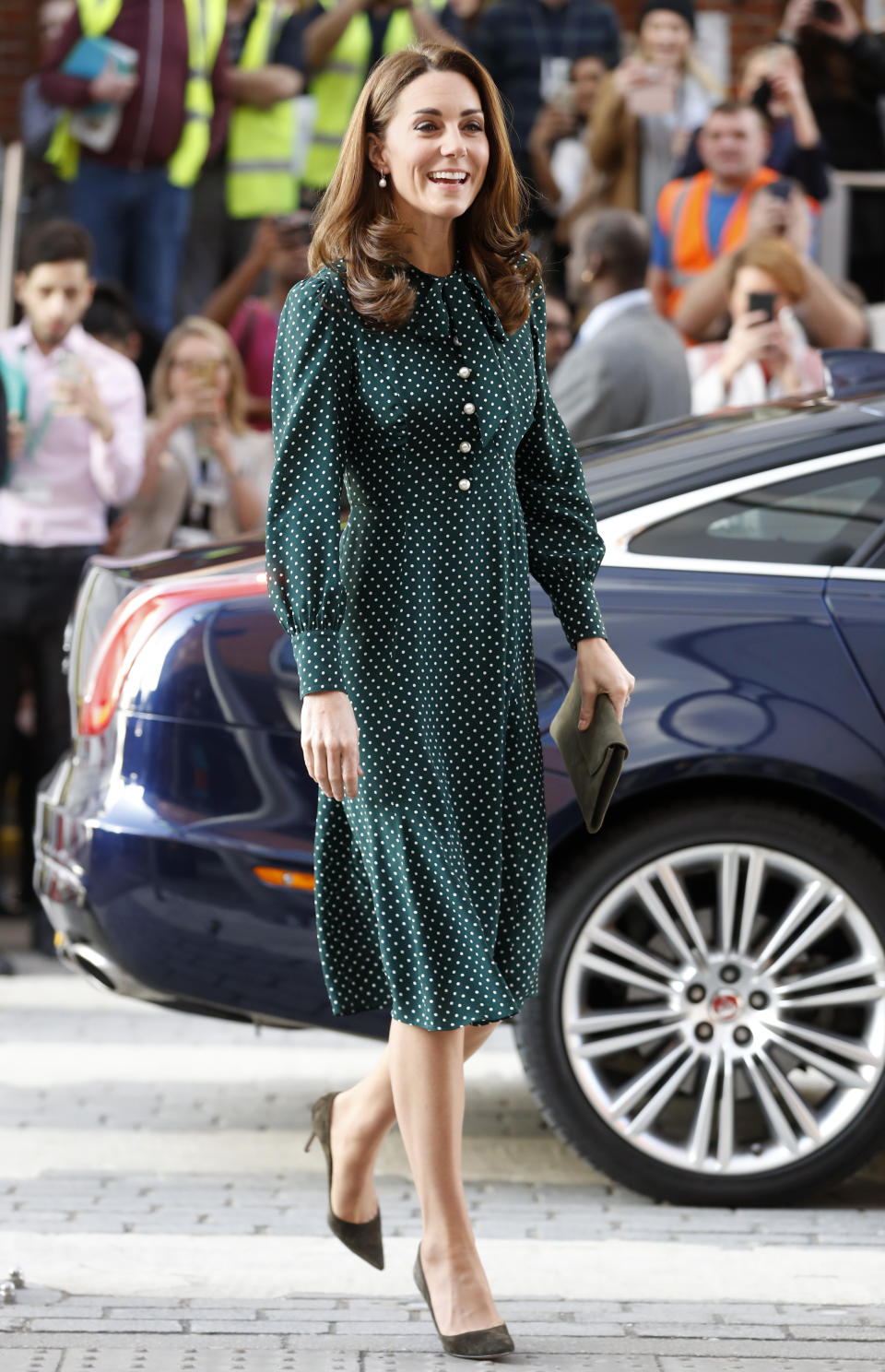 The duchess wore a polka-dot dress from L.K. Bennett. (Photo: Chris Jackson/Getty Images)