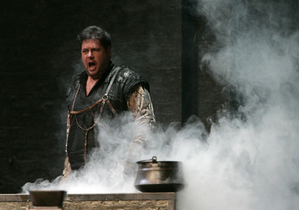 FILE - Stephen Gould in the role of Siegfried performs during a dress rehearsal for the opera "Siegfried" by Richard Wagner, on Tuesday, April 22, 2008, at Vienna's state opera. Tenor Stephen Gould, who announced earlier this month that he had been diagnosed with incurable bile duct cancer, has died. He was 61. (AP Photo/Stephan Trierenberg, File)