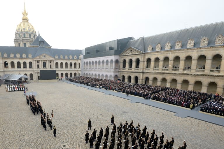 A ceremony at the Hotel des Invalides in Paris on November 27, 2015 to honour the 130 people killed in terror attacks in the French capital