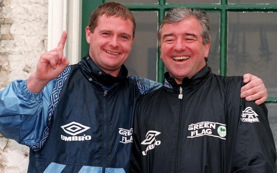 England's Paul Gascoigne with manager Terry Venables in 1996