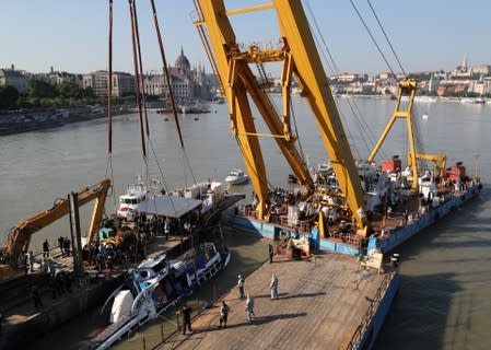 Tourist boat salvage in Budapest