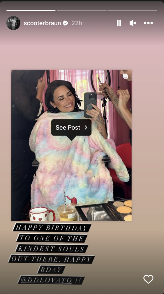 Scooter Braun wishes Demi Lovato a happy birthday. (Photo credit: Scooter Braun's Instagram)