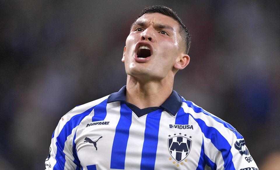 MONTERREY, MEXICO - JANUARY 27: Brandon Vázquez of Monterrey celebrates after scoring the team's second goal during the 3rd round match between Monterrey and Atletico San Luis as part of the Torneo Clausura 2024 Liga MX at BBVA Stadium on January 27, 2024 in Monterrey, Mexico. (Photo by Azael Rodriguez/Getty Images) ORG XMIT: 776086703 ORIG FILE ID: 1966316896