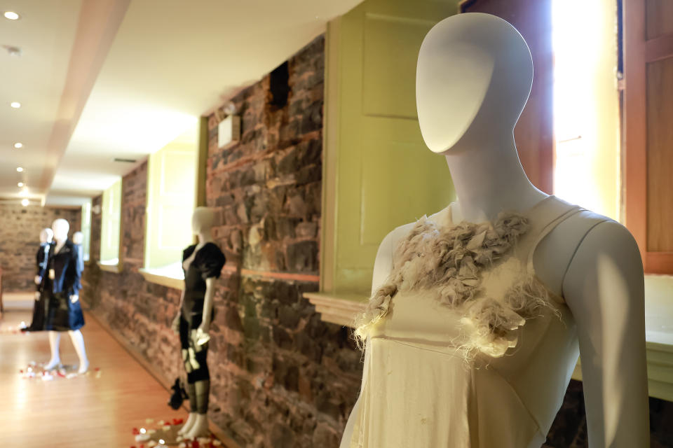 NEW YORK, NEW YORK - MAY 18: Katie Gallagher's fashions are displayed on mannequins during the memorial service held for NYC designer Katie Gallagher on May 18, 2023 in New York City. (Photo by Jason Mendez/Getty Images)