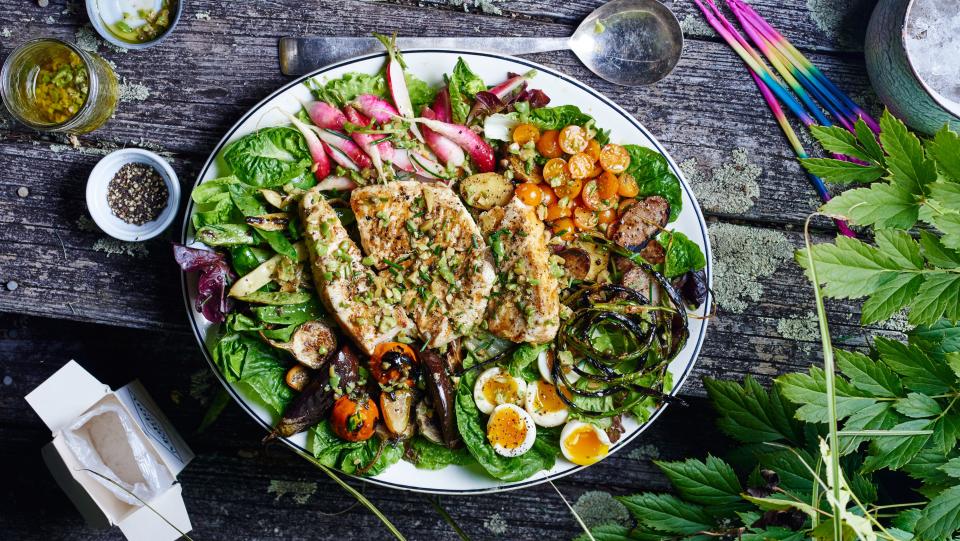 Grilled Halibut Niçoise with Market Vegetables