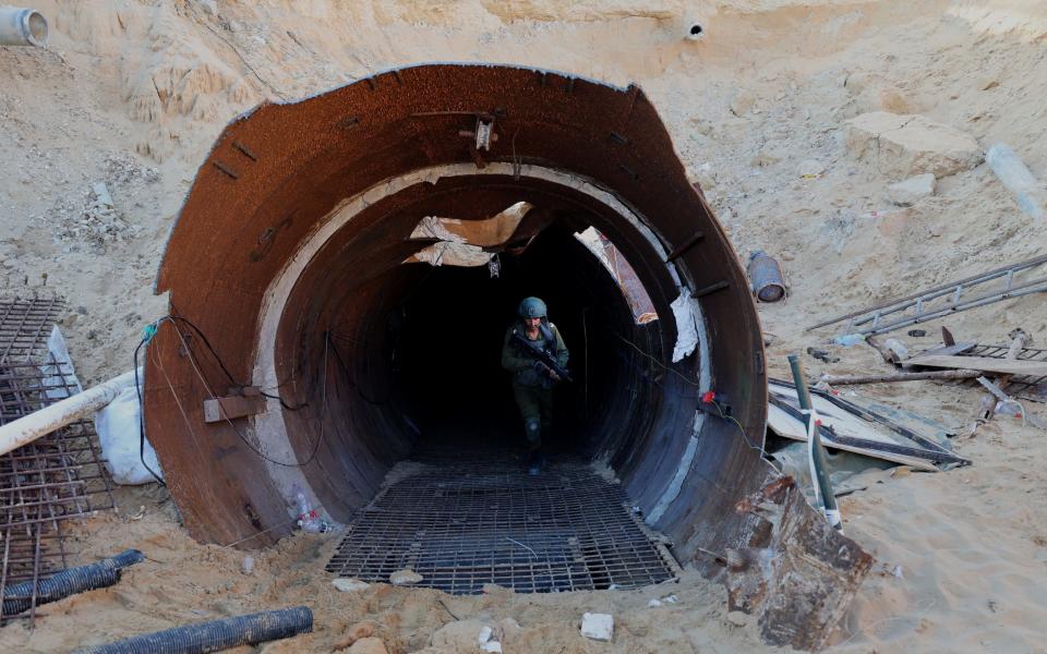 Another soldier exits a tunnel which the IDF says Hamas used to attack Israel on October 7