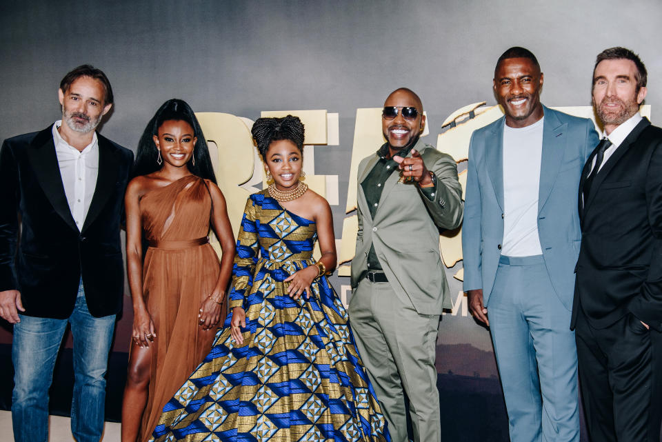 Baltasar Kormákur, Iyana Halley, Leah Jeffries, Will Packer, Idris Elba and Sharlto Copley attend the world premiere of “Beast” at The Museum of Modern Art on Aug. 8 in New York City. - Credit: Nina Westervelt for Variety