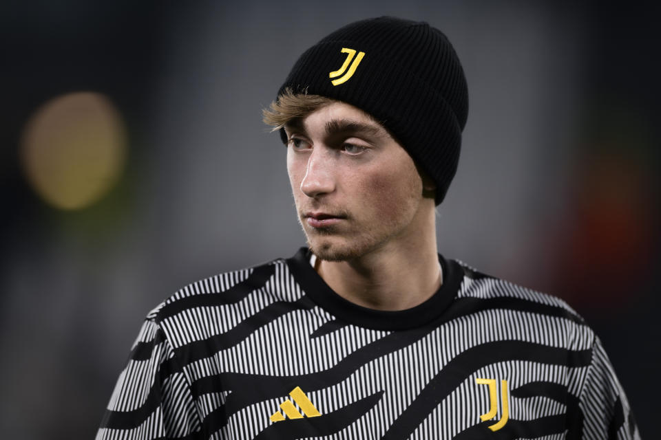 ALLIANZ STADIUM, TURIN, ITALY - 2024/01/04: Dean Huijsen of Juventus FC looks on during warm up prior to the Coppa Italia football match between Juventus FC and US Salernitana. Juventus FC won 6-1 over US Salernitana. (Photo by Nicolò Campo/LightRocket via Getty Images)