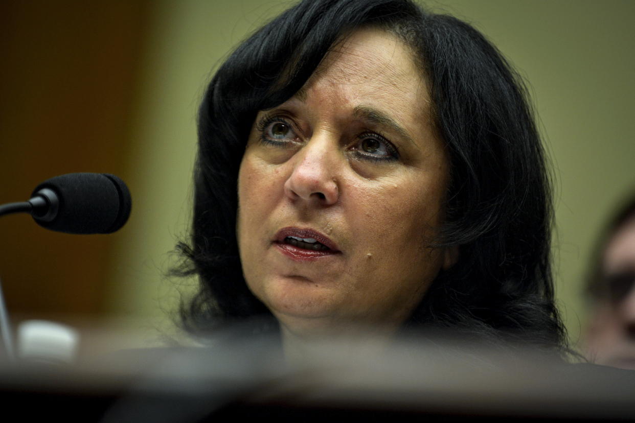 Then-DEA Administrator Michele Leonhart testifies before the House Committee on Oversight and Government Reform on&nbsp;&nbsp;April 14, 2015. The hearing pertained to&nbsp;sexual harassment and misconduct allegations at the DEA and FBI. (Photo: JAMES LAWLER DUGGAN / Reuters)