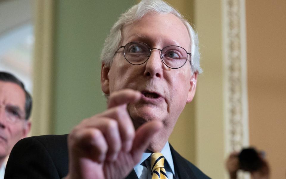 Senate Minority Leader Mitch McConnell participates in a news conference with other Senate Republicans following a Republican policy luncheon, on Capitol Hill in Washington, DC, USASenate Minority Leader Mitch McConnell participates in a news conference with other Senate Republicans following a Republican policy luncheon, on Capitol Hill in Washington, DC, USA - Shutterstock