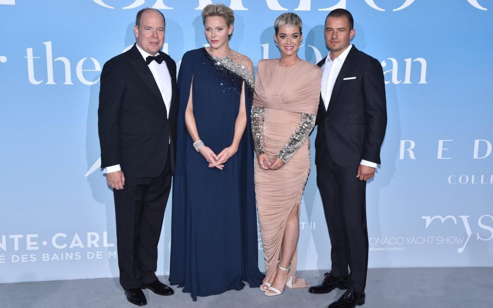 Prince Albert, Princess Charlene, Katy Perry and Orlando Bloom attend the Monte-Carlo Gala for the Global Ocean 2018  - Corbis