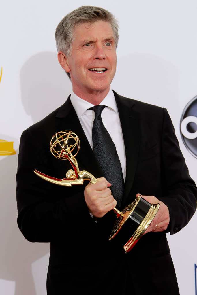 Tom Bergeron, winner Outstanding Host For A Reality Or Reality-Competition Program for "Dancing With The Stars," poses in the press room at the 64th Primetime Emmy Awards at the Nokia Theatre in Los Angeles on September 23, 2012.