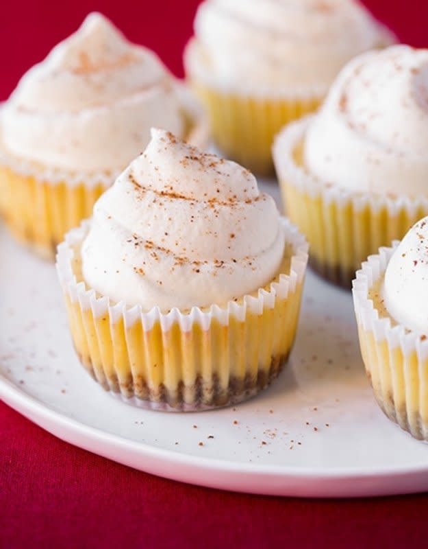 <p>Cooking Classy</p><p>These cupcakes combine the best of two other Christmas-perfect desserts into a small delicious package. </p><p><strong>Get the recipe: <a href="https://www.cookingclassy.com/eggnog-cheesecake-cupcakes/" rel="nofollow noopener" target="_blank" data-ylk="slk:Eggnog Cheesecake Cupcakes;elm:context_link;itc:0;sec:content-canvas" class="link rapid-noclick-resp">Eggnog Cheesecake Cupcakes</a></strong></p><p><strong>Related: <a href="https://parade.com/964079/nettiemoore/best-christmas-eve-main-course-recipes/" rel="nofollow noopener" target="_blank" data-ylk="slk:Best Christmas Eve Dinner Recipes;elm:context_link;itc:0;sec:content-canvas" class="link rapid-noclick-resp">Best Christmas Eve Dinner Recipes</a></strong></p>