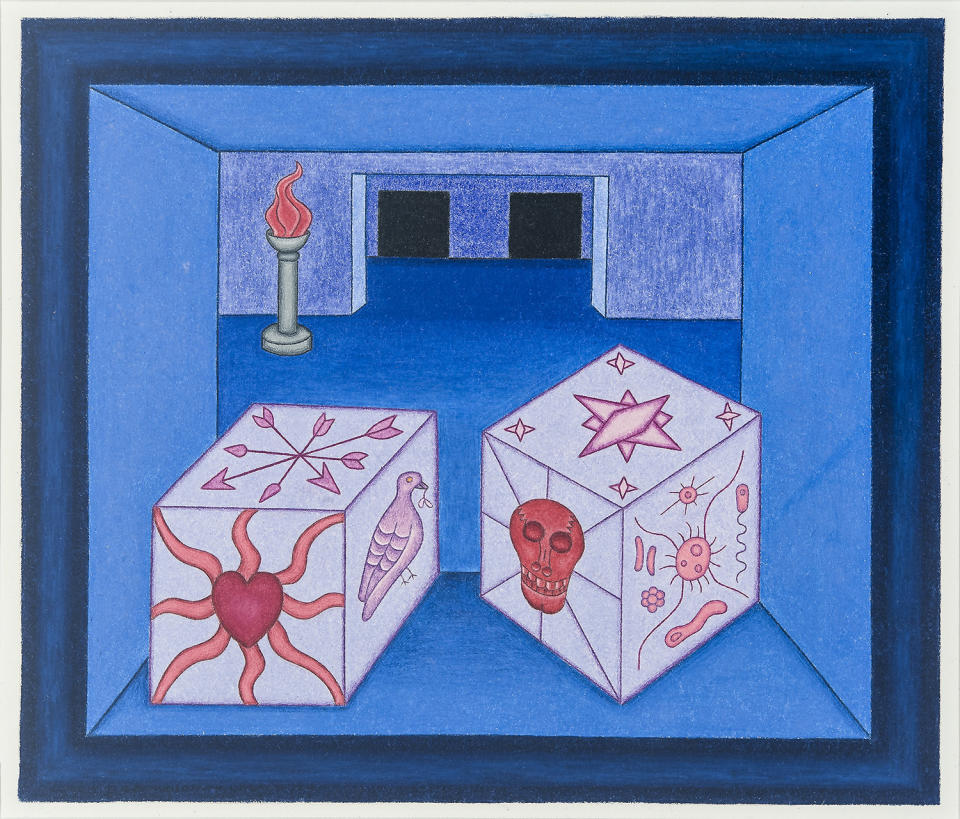 David Zeldis (b. 1952), Dice of Fate, about 1983-‐‑84, colored pencil on paper, 6 x 7 in.