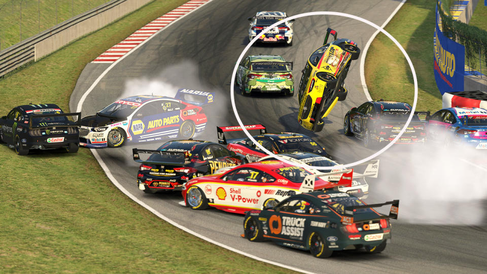 Nick Percat, pictured here flipping and crashing in the Supercars Eseries.