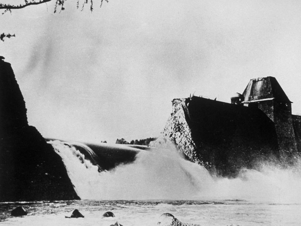 The Mohne Dam is pictured after being breached in the May 1943 raid (Getty)