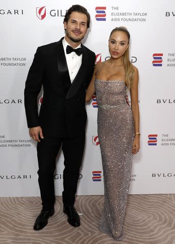 <p>Frazer Harrison/Getty</p> Gleb Savchenko and Elena Belle at The Elizabeth Taylor Ball to End AIDS at The Beverly Hills Hotel on September 21, 2023