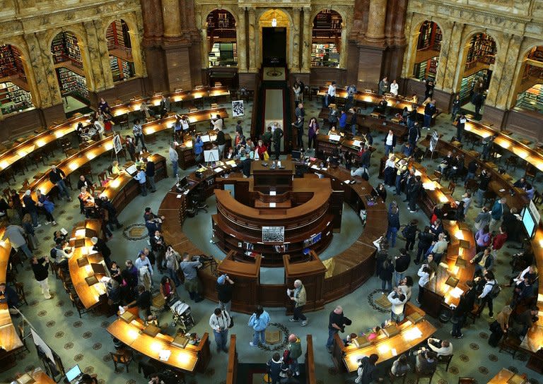 Photo taken on October 8, 2012 shows the main reading room at the Library of Congress in Washington, DC. The Library of Congress, repository of the world's largest collection of books, has set for itself the enormous task of archiving Americans' billions of tweets