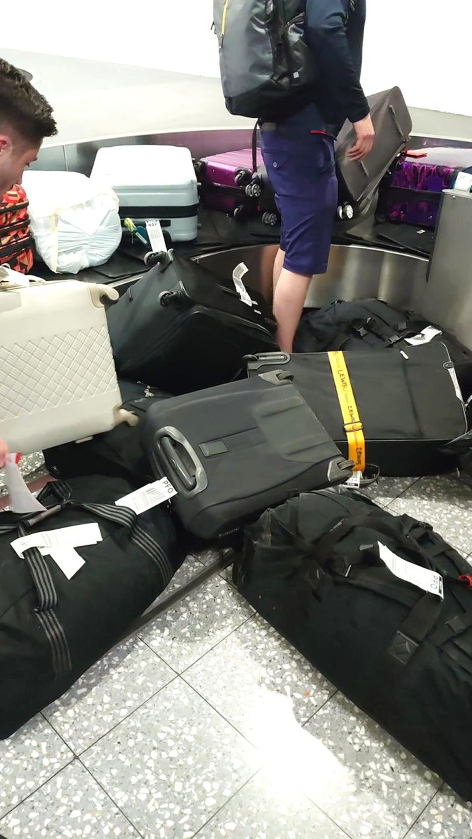 Luggage left on the floor at Bristol Airport at the weekend after an easyJet flight to Naples was cancelled (Michele Farmer/Twitter/PA) (PA Media)