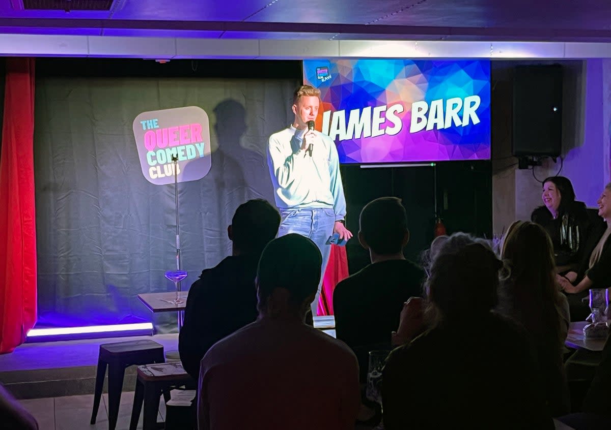  (Press handout / James Barr performs at The Queer Comedy Club)