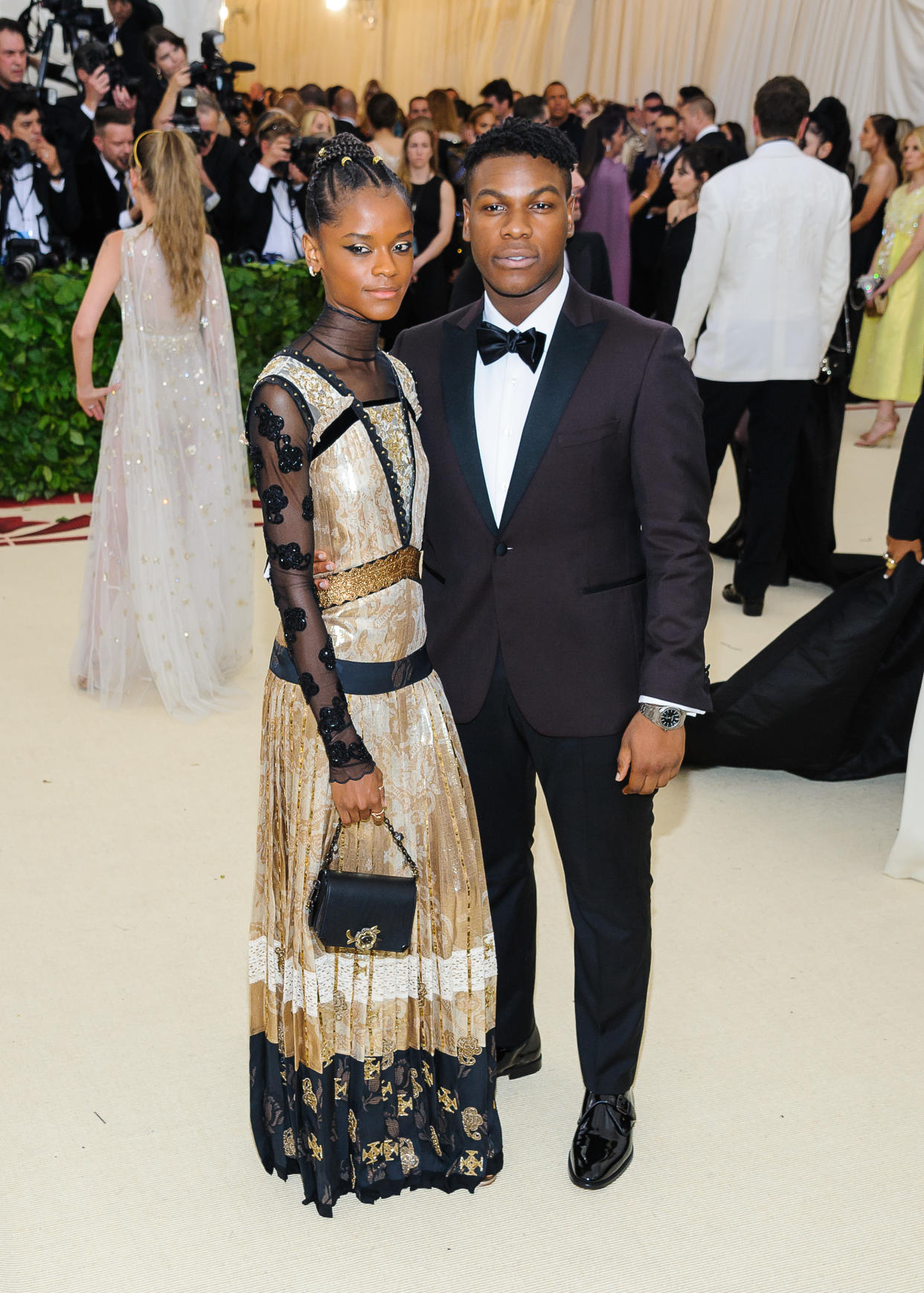 Letitia Wright and John Boyega arrive at the 2018 Metropolitan Museum of Art Costume Institute Gala: “Heavenly Bodies: Fashion and the Catholic Imagination” on May 7. (Photo: Principia/Splash News )