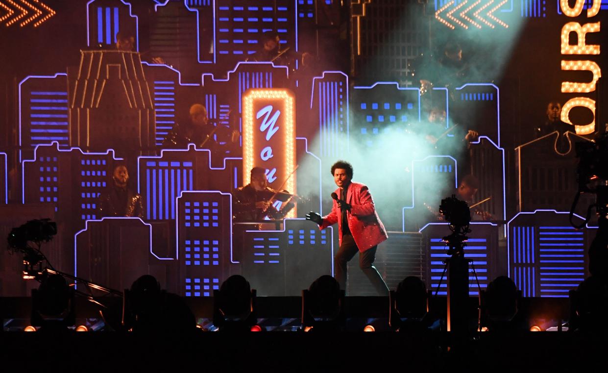 The Weeknd performed against a re-creation of the Las Vegas skyline during the 2021 Super Bowl halftime show. (Photo: Kevin Mazur via Getty Images)