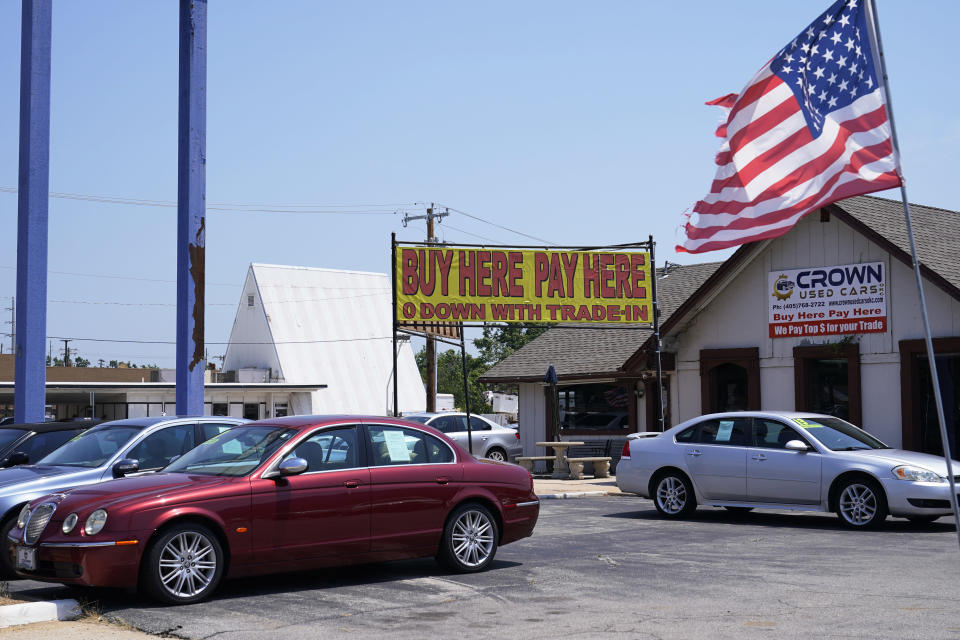 Used cars for sale are pictured Thursday, June 24, 2021, in Oklahoma City. Prices for used cars have soared so high, so fast, that buyers are being increasingly priced out of the market. (AP Photo/Sue Ogrocki)