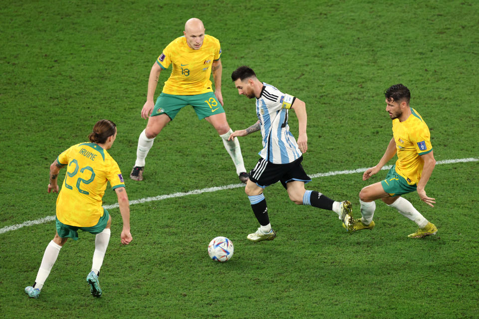 Lionel Messi (pictured) dribbles during the World Cup.