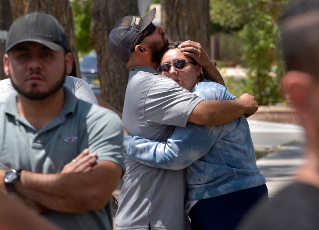 Family members wait to pick up students after a fatal shooting at Washington Middle School in Albuquerque, N.M., on Aug. 13, 2021. A 14-year-old New Mexico boy accused of shooting and killing classmate Bennie Hargrove in 2021 pleaded no contest to a charge of second-degree murder, prosecutors said Thursday, March 2, 2023. Bennie’s Bill, which would make it a crime for allowing a firearm to be accessible to a minor, passed with concurrence through the House by a vote of 34-28 on Wednesday, March 8, 2023. It now heads to Gov. Michelle Lujan Grisham's desk for her signature.