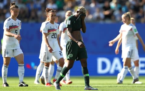 Uchenna Kanu of Nigeria reacts during the 2019 FIFA Women's World Cup France Round Of 16 match between Germany and Nigeria at Stade des Alpes on June 22, 2019 in Grenoble, France. - Credit: Getty Images&nbsp;