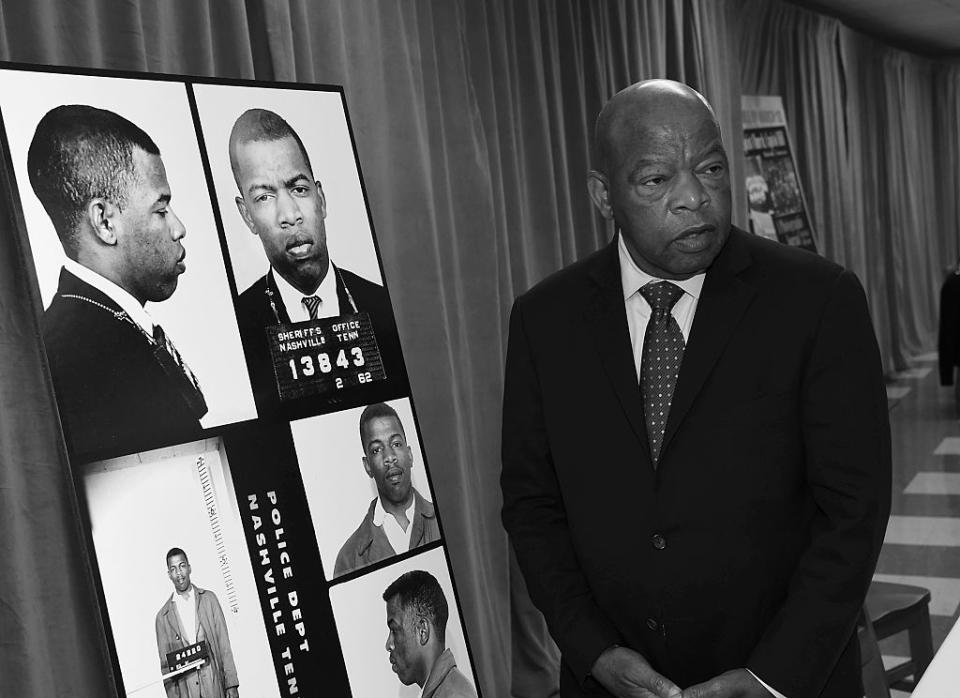 Congressman/Civil Rights Icon John Lewis views for the first time images and his arrest record for leading a nonviolent sit-in at Nashville’s segreated lunch counters, March 5, 1963. (Photo by Rick Diamond/Getty Images)