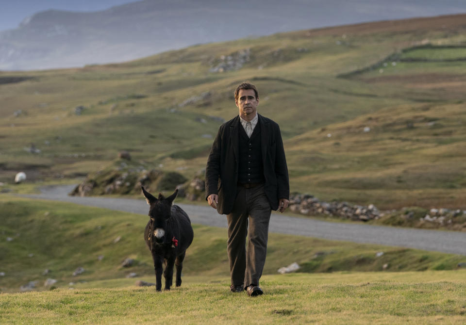 This image released by Searchlight Pictures shows Colin Farrell in a scene from "The Banshees of Inisherin." (Jonathan Hession. Searchlight Pictures via AP)