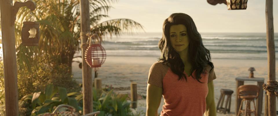 Jen (Tatiana Maslany) just wants to be a lawyer but her new powers make her something more in "She-Hulk: Attorney at Law."