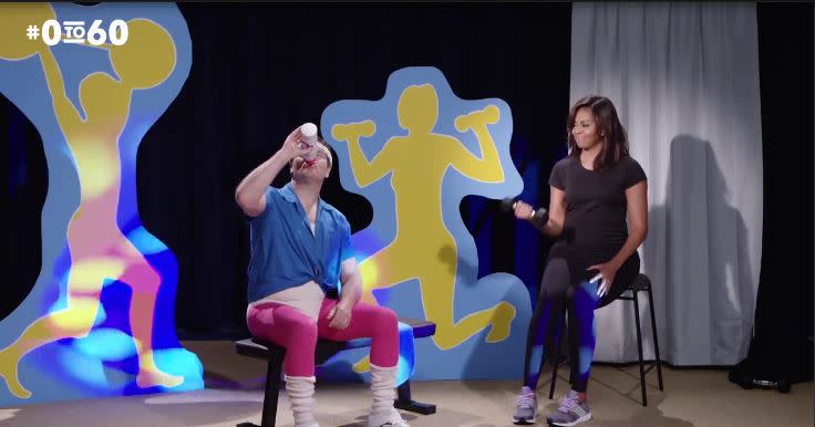 Nick Offerman and Michelle Obama show us “The History of Exercise” and it is a must-watch